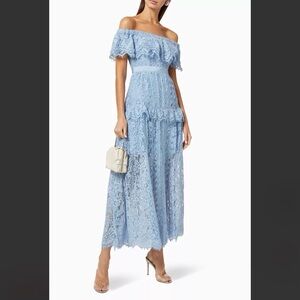 Self-Portrait Light Blue Lace Off-Shoulder Maxi Dress Sold Out Online